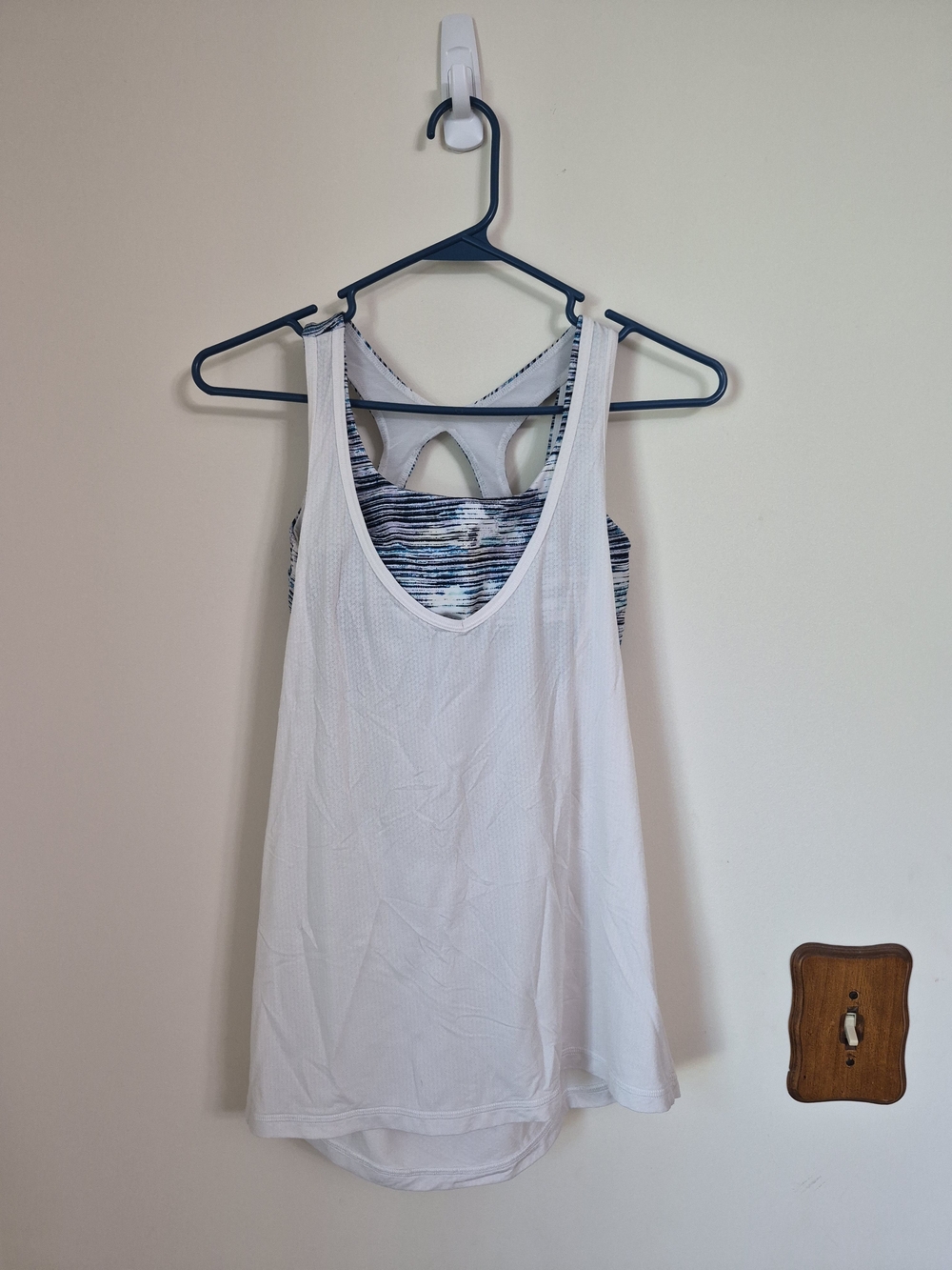 lululemon athletica White Layered Tank with Blue Striped Racerback Insert